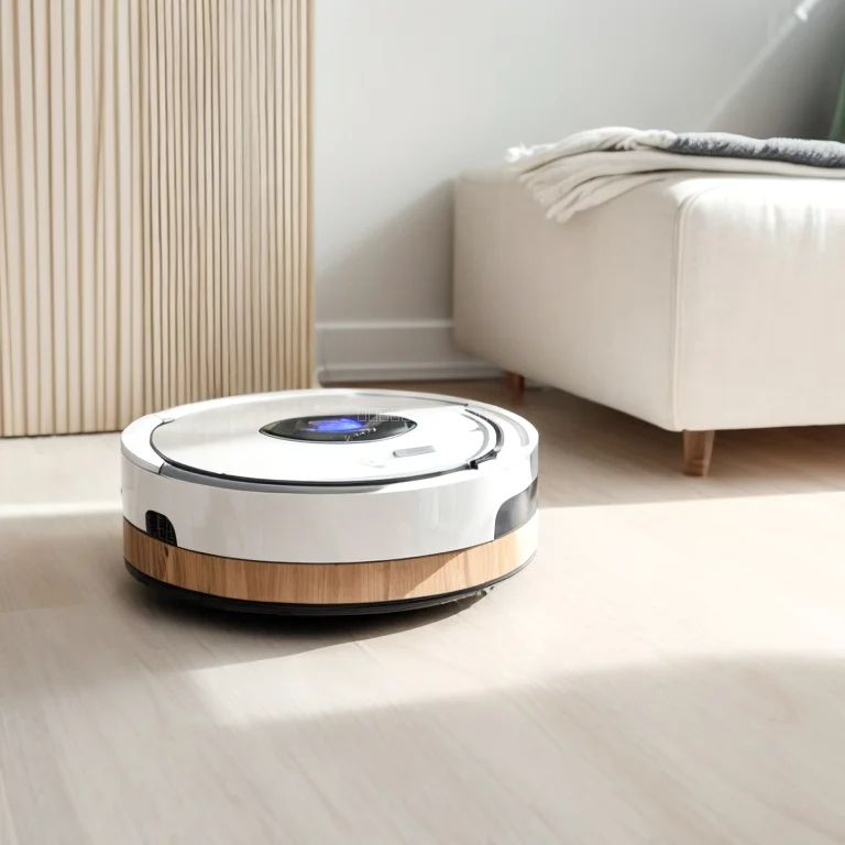 SaugHeld Roboter saugt unter dem Tisch